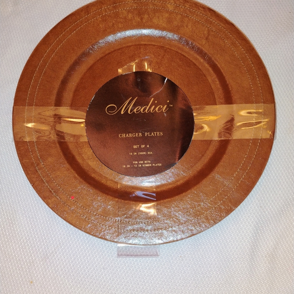 NWT  Medici Charger Plates Set of 4, 13" Vegan Leather Bronze